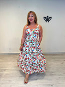 Vestido midi de algodón estampado de flores con bolsillos