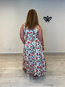 Vestido midi de algodón estampado de flores con bolsillos