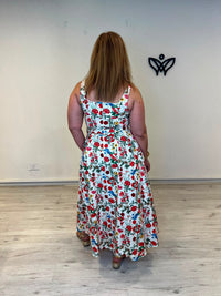 Vestido midi de algodón estampado de flores con bolsillos
