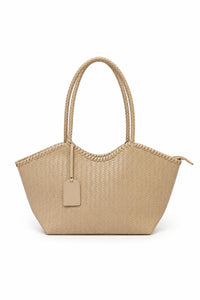 Bolso beige de polipiel trenzada con asas largas