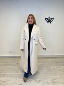 Abrigo de paño largo con solapas corte clásico forrado beis