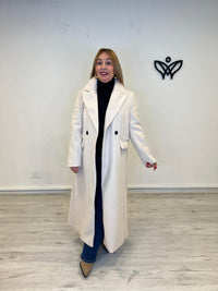 Abrigo de paño largo con solapas corte clásico forrado beis