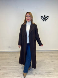 Abrigo de paño largo con solapas corte clásico forrado marrón