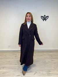 Abrigo de paño largo con solapas corte clásico forrado marrón