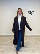 Abrigo de paño largo con solapas corte clásico forrado marrón