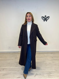 Abrigo de paño largo con solapas corte clásico forrado marrón