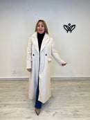 Abrigo de paño largo con solapas corte clásico forrado beis