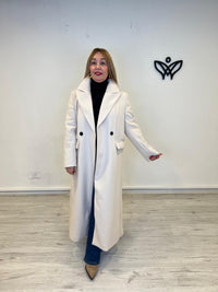 Abrigo de paño largo con solapas corte clásico forrado beis