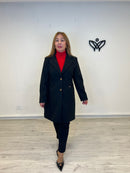 Abrigo corto midi de paño con solapas clásico negro