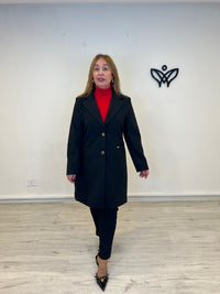 Abrigo corto midi de paño con solapas clásico negro