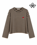 Sudadera de rayas beige y negras de mujer con corazón rojo