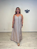 Vestido largo étnico beige de espalda nadadora