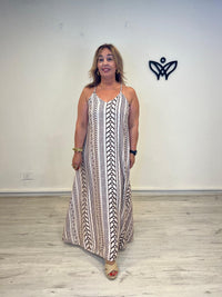 Vestido largo étnico beige de espalda nadadora