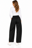 Pantalón balloon negro de mujer con cintura elástica y bolsillos