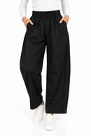 Pantalón balloon negro de mujer con cintura elástica y bolsillos