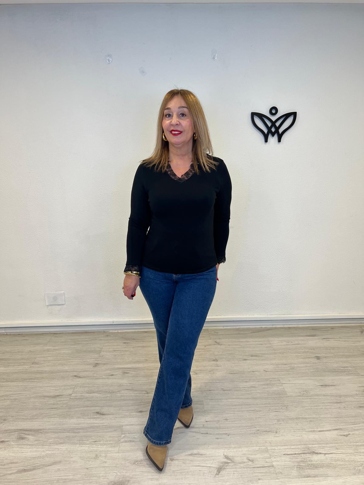 Jersey escote en pico oversize punto gordo negro