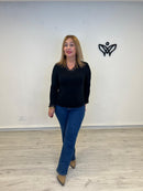 Jersey escote en pico oversize punto gordo negro