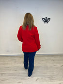 Abrigo chaquetón corto de paño forrado solapas rojo