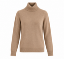 Jersey de punto beige para mujer con cuello alto vuelto