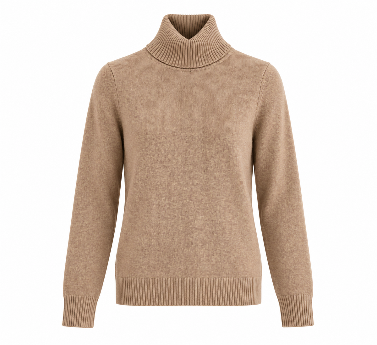 Jersey de punto beige para mujer con cuello alto vuelto