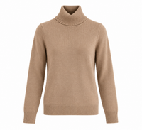 Jersey de punto beige para mujer con cuello alto vuelto
