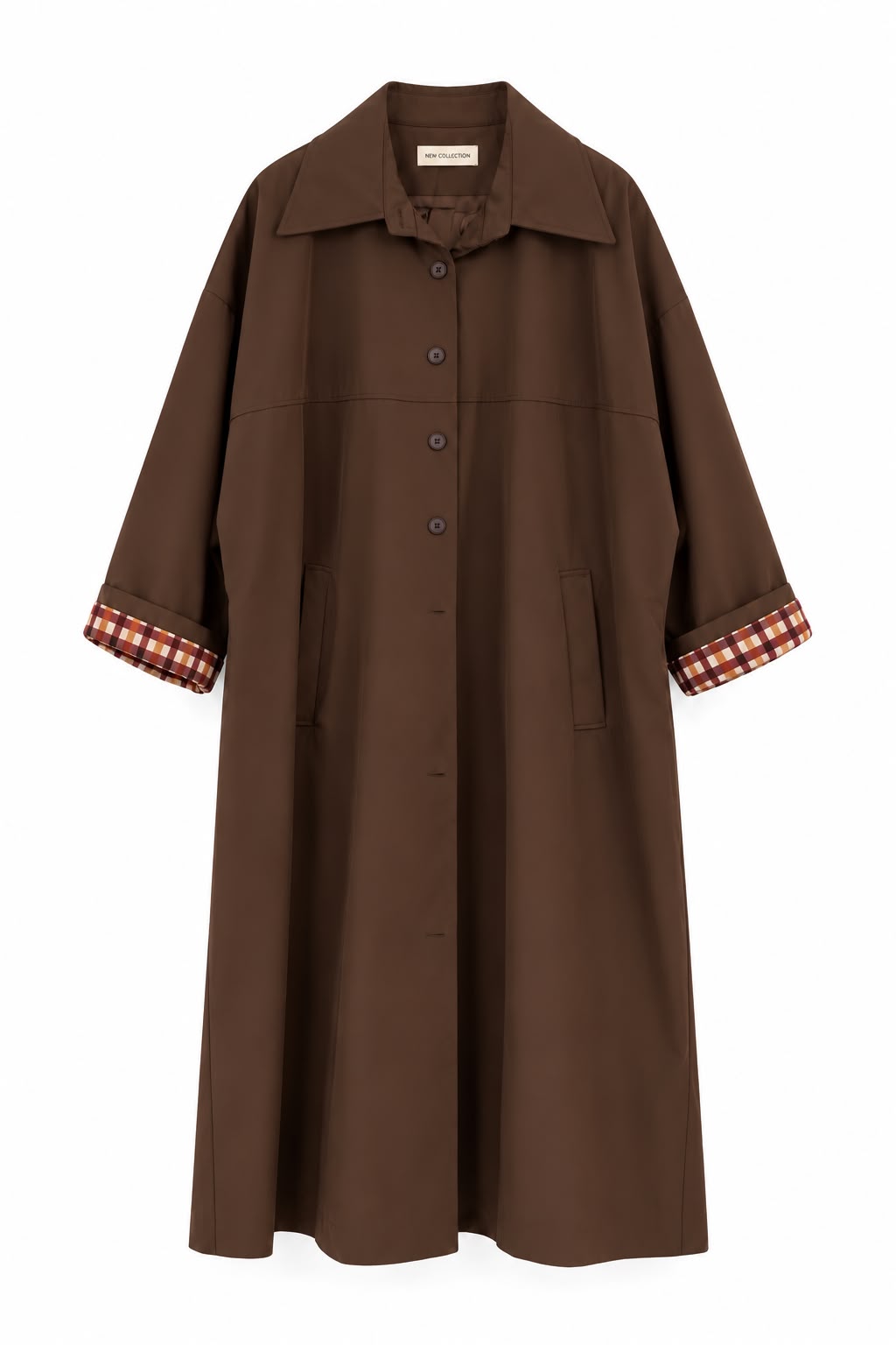 Trench gabardina oversize marrón chocolate con detalle de cuadros