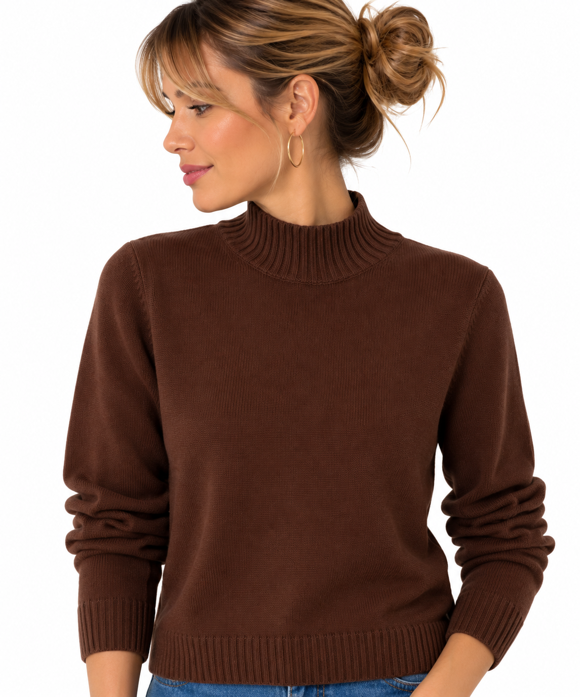 Jersey marrón chocolate de mujer con cuello perkins