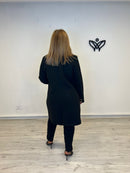 Abrigo corto midi de paño con solapas clásico negro