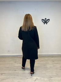 Abrigo corto midi de paño con solapas clásico negro