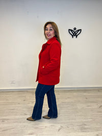 Abrigo chaquetón corto de paño forrado solapas rojo