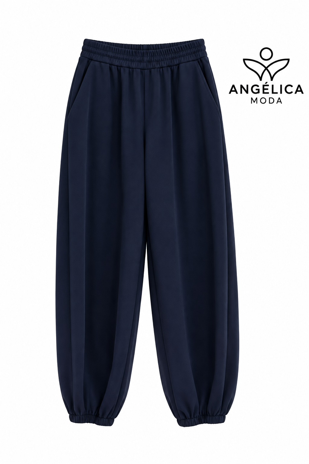 Conjunto de mujer azul marino de algodón con sudadera de volante y pantalón jogger