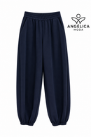 Conjunto de mujer azul marino de algodón con sudadera de volante y pantalón jogger