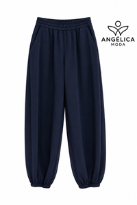 Conjunto de mujer azul marino de algodón con sudadera de volante y pantalón jogger