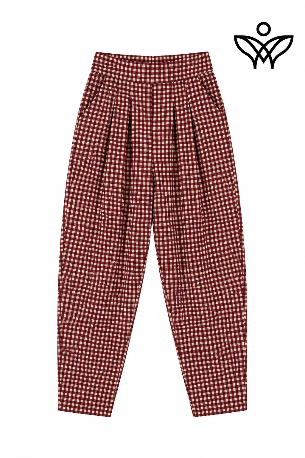 Pantalón balloon burdeos de cuadros vichy con botones