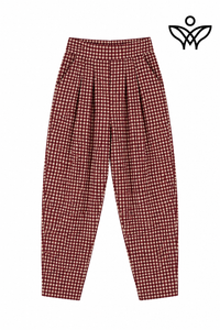 Pantalón balloon burdeos de cuadros vichy con botones