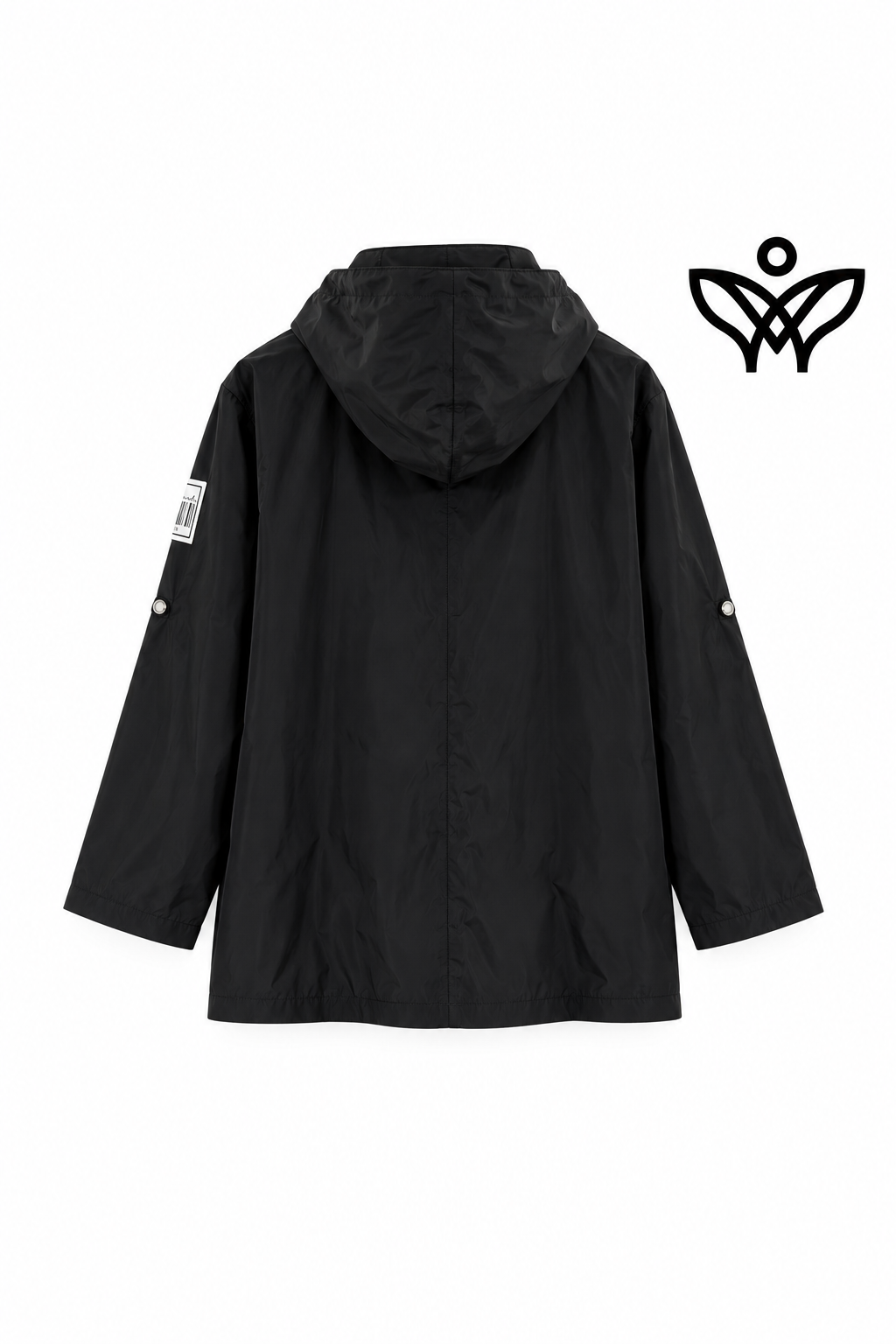 Chubasquero negro con capucha impermeable y cremallera