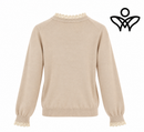 Jersey beige de punto suave con puntilla en cuello y puños