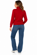 Jersey de punto rojo para mujer con cuello alto vuelto