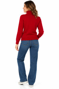 Jersey de punto rojo para mujer con cuello alto vuelto