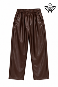 Pantalón balloon de polipiel marrón chocolate con cintura elástica