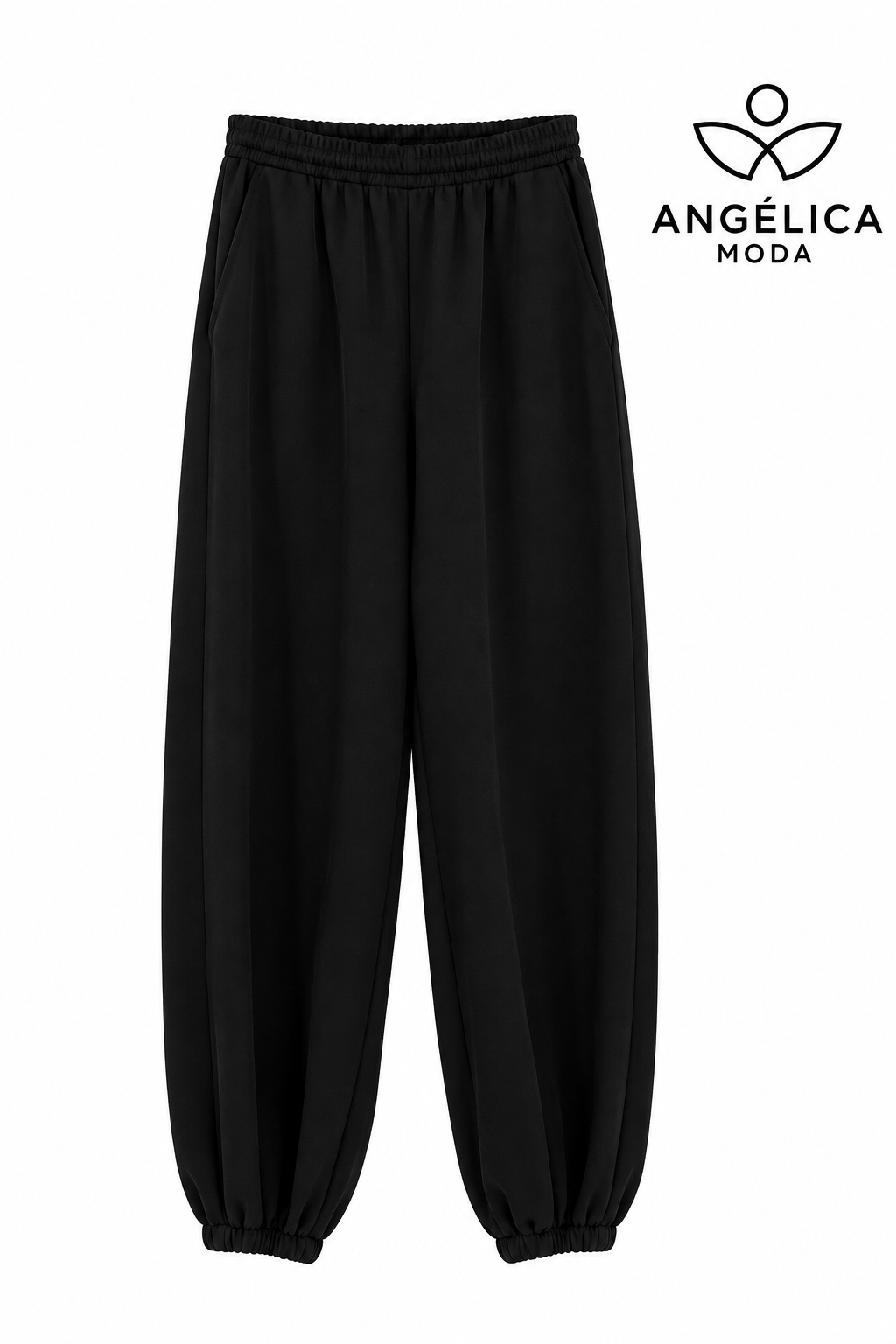 Conjunto de mujer negro de algodón con sudadera de volante y pantalón jogger