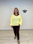 Jersey escote en pico oversize punto gordo amarillo