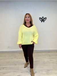 Jersey escote en pico oversize punto gordo amarillo