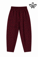 Pantalón balloon animal print burdeos con cintura elástica y bolsillos