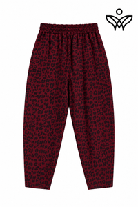 Pantalón balloon animal print burdeos con cintura elástica y bolsillos