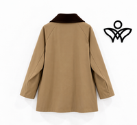 Chaqueta parka beige con cuello de pana marrón chocolate