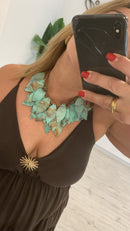 Collar de hojas turquesa y marrón de verano para mujer