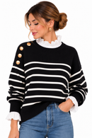 Jersey de rayas negras y blancas con efecto camisa y botones dorados