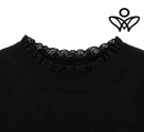 Jersey negro de punto suave con puntilla en cuello y puños