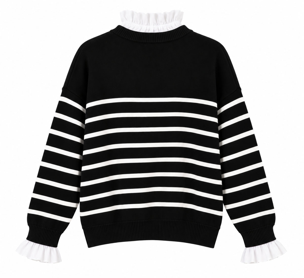 Jersey de rayas negras y blancas con efecto camisa y botones dorados